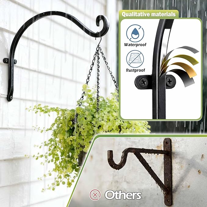 Lifyzoon Hanging Plant Brackets Outdoor: 2 Pack 12 Inch Metal Plant Hangers Wall Hooks - Can Hold 50 Lbs Heavy Duty Outdoor Hooks for Hanging Bird Feeders, Flower Baskets, Lanterns, Wind Chimes