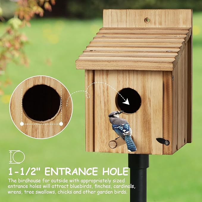 NATUREYLWL Outdoor Wooden Bird House, Birdhouse DIY Assembly Kit, Durable Bluebird Nesting Box with Cleaning Door, Weather-Resistant Garden Decor for Small Wild Birds