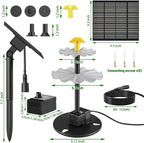 Solar Water Fountain, Upgrade Solar Fountain Pump Kit with 4 Nozzles & 9.94ft Cable, Outdoor 2w Solar Fountain for Bird Bath, Garden, Pool, Pond