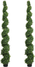 THE BLOOM TIMES 7ft Spiral Artificial Topiary Trees Set of 2, 82 inch Faux Cedar Trees for Outdoor Planters - Fake Twist Cypress Plants for Garden Front Porch Indoor Outside Christmas Decor 7 Foot