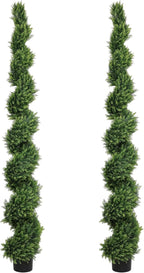 THE BLOOM TIMES 7ft Spiral Artificial Topiary Trees Set of 2, 82 inch Faux Cedar Trees for Outdoor Planters - Fake Twist Cypress Plants for Garden Front Porch Indoor Outside Christmas Decor 7 Foot