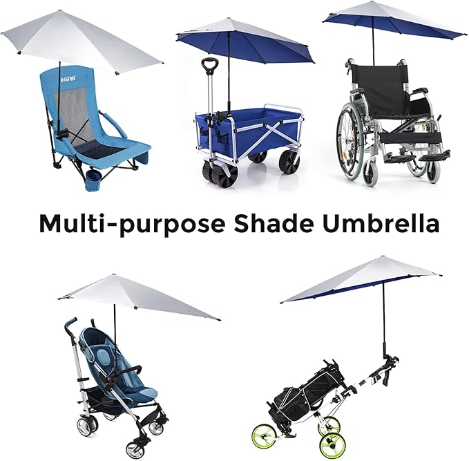 G4Free UPF 50+ Adjustable Beach Umbrella XL with Universal Clamp for Chair Stroller Wheelchair Golf Cart Bleacher Patio
