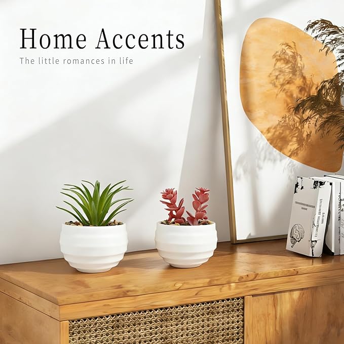 6-Pack Mini Artificial Succulents in Ceramic Pots,Small Fake Plants for Desk, Bathroom, Aesthetic Living Room & Home Office Decor,Office Desk Accessories