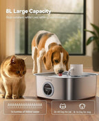 Cordless Wider Tray Dog Water Fountain, 5000mAh Battery Operated Dog Water Bowl Dispenser with 3 Motion Sensor, FEELNEEDY Stainless Steel Pet Water Fountain for Multi-Pets, Easy Setup & Clean, 8L