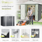 Greesum 6x4FT Outdoor Storage Shed, Utility Tool Shed Metal Storage Garden Shed with Door & Lock for Patio Storage, Gray
