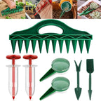 Drawpro 12-Hole Digger Seed Spreader,7 Piece Sowing Seeds Dispenser Set,Mini Seed Dispenser for Small Seeds, Handheld Seed Planter Tool Seed Dibber Multifunctional Spacer Gardening Tools (Green)