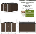 COMHOMA Shed Outdoor Storage Shed Metal,Lockable Doors Tool Sheds with Sloping Roof,Steel Garden Shed with Air Vent for Backyard,Patio,Lawn,Poolside (Brown, 10'x12')