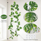 RECUTMS 6Pcs Artificial Monstera Leaf Vines, 5.9FT Faux Tropical Monstera Garland Fake Hanging Plant Ivy Palm Leave Greenery Vine for Garden Porch Patio Jungle Luau Party Birthday Indoor Outdoor Décor