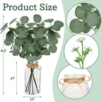 Artificial Eucalyptus Stems in Glass Vase 14" 6Pcs Faux Eucalyptus Branches Home Table Decor Fake Greenery Plants Stems for Farmhouse Wedding Centerpiece Bathroom Decorations