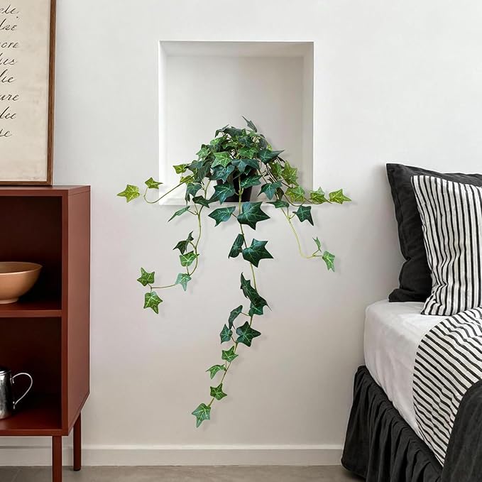 Fake English Ivy Artificial Plants with Pots - Realistic Artificial Silk Ivy Vines, Faux Plants Indoor Home Decor, Low Maintenance Hanging Plant Decoration