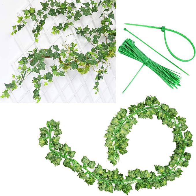 Comtelek Fake Vines for Room Decor 96PCS Artificial Ivy Garland with Clip 672FT Green Flowers Hanging Plants Faux Greenery Leaves Bedroom Aesthetic Decor for Home Garden Wall Wedding