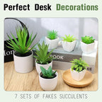 7 Pack Small Fake Plants Artificial Succulent Plants in White Pots Artificial Greenery for Room Home Bathroom Bedroom Office Modern Decor
