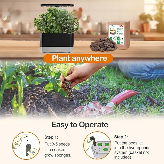 Hydroponic Pods Kit: Compatible with AeroGarden Herb Kits with 100 Grow Sponges; 10 Pods Lable, Highly Breathable - Indoor Garden Kit Supplies for Most Brands