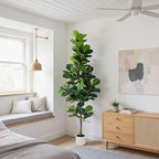 Artificial Fiddle Leaf Fig Tree 7FT with Planter Faux Trees Indoor Tall Artificial Tree, Stable Base, 128 Realistic Leaves, for Indoor/Outdoor Home Office Living Room Decor, Housewarming Gift