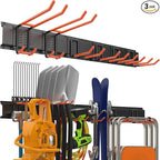 Garage Storage Organization Wall Mount, Garden Tool Organizer 48 Inches, Adjustable Heavy Duty Metal Hooks, Yard Tool Organizer Hold Up to 450lbs, Hanging Rake Broom Mop Snowboard (48 inch)