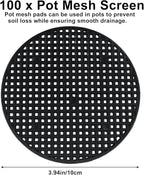 10 Pcs 4" Plant Pot Mesh Round Hole Cover, 100mm Black Plant Pot Drainage Mesh Discs Bottom Liners for Bonsai/Flower Pots, Soil Retention Grid Mats