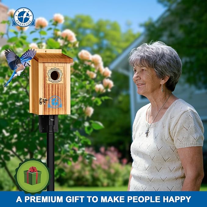 SISTERBIRD Preminum Bluebird Houses for Outside, Wooden Bluebird House, Birdhouses for Outdoors Courtyard, Festival Bird Nesting, Assembly Bird Box, Bluebird House (Assembly Completed)