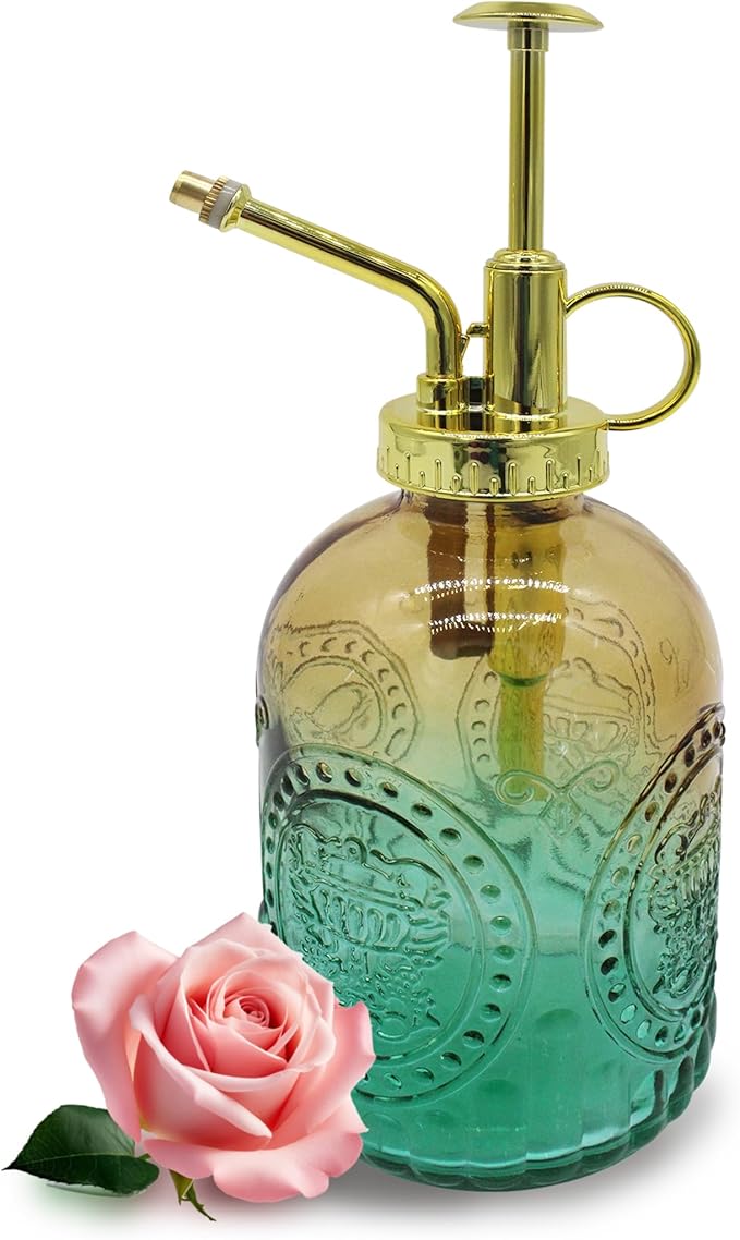 Glass Plant Mister Spray Bottle, 350ML Vintage Plant Spritzer with Top Pump Watering Can for Indoor Outdoor House Plants,Flowers (Yellow-Green Gradient)
