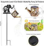 Solar Watering_Can Lights Outdoor Decor with Elephant Stake & Fairy Silhouettes, Cascading String Lights for Garden, Patio, Yard - Waterproof Solar Powered Gift for Mom, Housewarming, Birthday