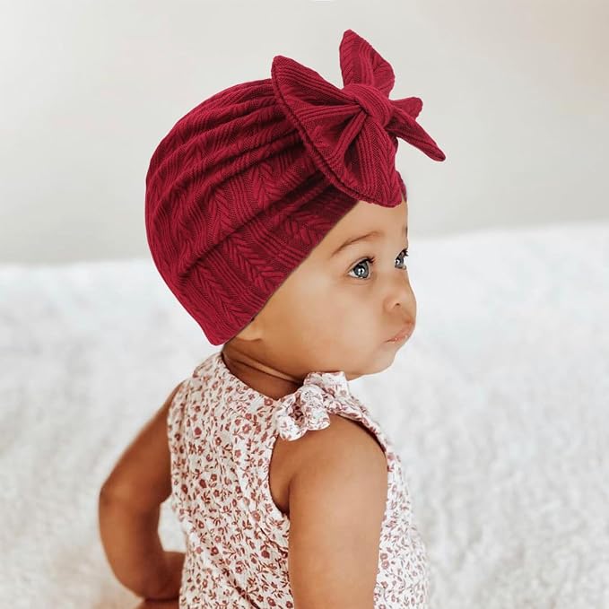 BQUBO Baby Turban Hats and Mittens Set Newborn Infant Hospital Hats Caps with Bows for Baby Boys Girls 0-12 Months