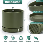Phoenix Vine 8 Inch Planter Pot with Drainage Hole & Saucer, Deep Water Catch Tray, Straight Cylindrical Round Pot for Plants, Olive, Pack of 2, 23-F-T-2