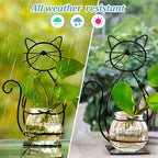 Desktop Glass Planter Vase Holder, Metal Cat Plant Terrarium Stand for Plants Creative Decorations for Home Patio Lawn Garden