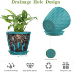 5 Inch Planter Pots, 6 Pack Indoor Planters, Small Flower Pots with Drainage Holes and Tray for Succulents, Orchids, Herbs and Other Indoor Plants (Blue-Green, 5inch)