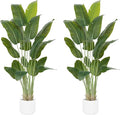 Artificial Bird of Paradise Plant 7.5Ft Tall Fake Tropical Palm Tree Large Fake Plants with 18 Silk Banana Leaves Faux Plant Indoor Decor Trees White Pot for Home Bedroom Living Room Office 2pcs