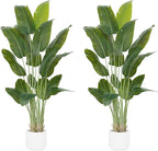 Artificial Bird of Paradise Plant 7.5Ft Tall Fake Tropical Palm Tree Large Fake Plants with 18 Silk Banana Leaves Faux Plant Indoor Decor Trees White Pot for Home Bedroom Living Room Office 2pcs