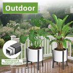 iDavosic.ly Adjustable Plant Pot Stand 2 Pack Indoor Outdoor, Metal Short Single Flower Holder Fits 8 to 12 Inch Large Heavy Duty Planter (Not Included) | Modern Black