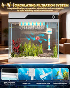 Vehipa Fish Tank, Smart Fish Aquarium Kit 7 Gallon with Auto Feeder, Humidifier, 4-in-1 Silent Pump, Adjustable Lighting & Temperature Display for Desktop, Office, Room