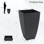 Set of 2 Tall Planter, 21 inch Large Plastic Planter with Drain Hole & Saucers, Large Outdoor Planters for Porch, Garden, Patio, Balcony(Cement Gray)