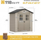 DWVO 6x4.4 FT Outdoor Storage Shed, Plastic Garden Tool Shed with 2 Windows, Double-Wall Outside Shed for Lawn Mower, Garden Shed for Backyard Patio, Lockable, Greige&Gray
