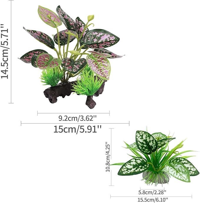 Moonorange Reptile Artificial Plants, Terrarium Plants Decorations Supplies, Aquarium Fish Tank Plant, Amphibian Habitat Hideout Tank Accessories (M Set-2pcs/A)