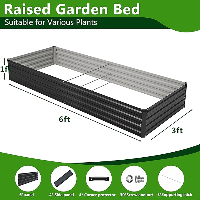 2PCS 6x3x1ft Galvanized Raised Garden Bed,Outdoor Planter Box Metal Patio Kit Planting Bed for Vegetables Flowers Herb,Black