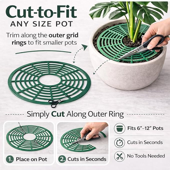 12 inch Plant Pot Cover | Soil Cover for Plants (One Piece Design) | 6 Pack | Dark Green | No Stakes or Assembly Needed | Perfect for Covering Plants from Animals | Made in USA