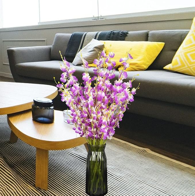 Purple Flowers Artificial Silk Orchids 12 Pcs (Each 38.5”) Long Stem Artificial Flowers for Tall Vase No Include Vase