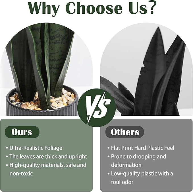 Artificial Plants Sansevieria Snake Plant with Black Ceramic Pot Desk Small Fake Plant for Indoor Living Room Kitchen Bathroom Farmhouse Home Decor