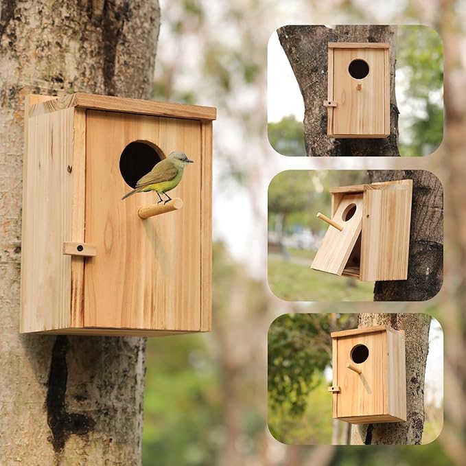 2 Pack Bird Houses for Outside, Wooden Birdhouse Kit with Front Clean-Out Door, Solid Wood Outdoor Nesting Box for Backyard Birdwatching