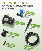 HIRALIY 100FT Pressure Compensated Drip Irrigation System with Timer, No-Leak Quick Connect Automatic Watering System, 24 Adjustable Emitters for Uniform Flow, Garden, Patio, Raised Bed