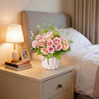 Artificial Flowers Fake Roses and Small CeramicVase,Artificial Plants & Flowers,Desktop Decoration，Suitable for Dining Tables, Living Rooms, bedrooms, Offices, Gifts, Weddings (Pink)