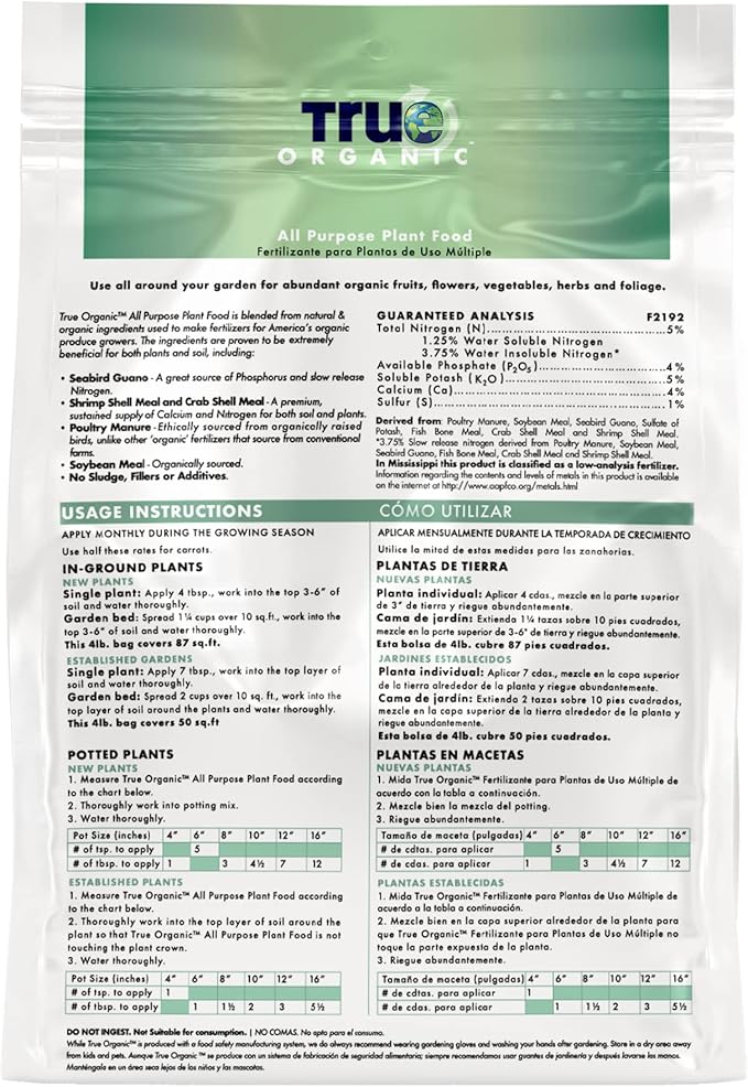 True Organic All Purpose Plant Food Granular Fertilizer 12 lbs - CDFA, OMRI Listed for Organic Gardening NPK 5-4-5 (Pack of 2)