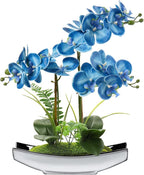 Orchids Artificial Flowers 15" Blue Phalaenopsis Orchid with Silver Pots Real Touch Faux Orchids for Home Office Bedroom Living Room Table Decoration, Briful