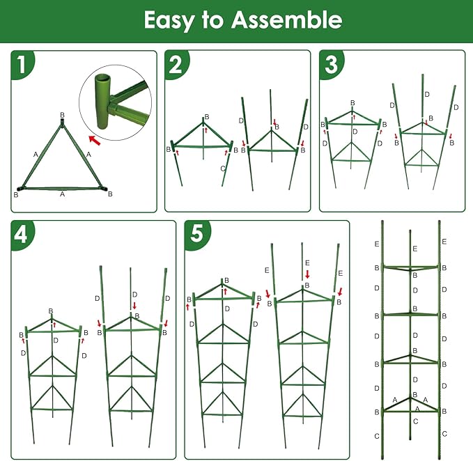 CEWOR Tomato Cage - 6 Pack Tomato Trellis, 63 Inch Extra Tall Tomato Cages for Garden, Plant Support Garden Stakes Triangle Structures for Climbing Plants Outdoor, Pots, Raised Garden Bed, Vegetables