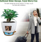 UOUZ 12 inch Large Self Watering Pots, Plastic Planters with 60oZ Removable Deep Reservoir and Multi Mesh Drainage Holes for Indoor Outdoor Garden Plants and Flowers, White with Brown