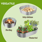 YSEJOMP 5X2.7X1 FT Oval Galvanized Metal Garden Raised Bed/Plant Box for Planting,32 Inches Diameter Iron Fire Pit Ring,Small Animal Fence-3 in 1 Modular Design in Black (Silver, 60X32X11.5 Inches)