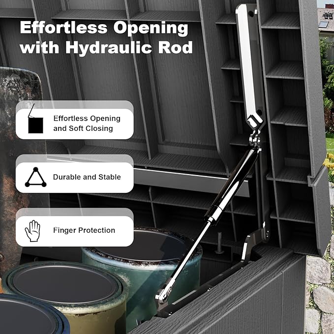 PatioZen 280 Gallon Resin Deck Box, Lockable Weatherproof Outdoor Storage Box for Furniture, Garden Tools and Tools Storage, Waterproof Outside Storage Boxes - Black