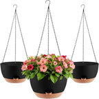3-Piece Set of 10-Inch Hanging Planters with Automatic Watering System and Drip Tray, Includes Metal Chain, Suitable for Various Indoor and Outdoor Plants and Flowers, Black-Brown
