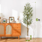Waipfaru Artificial Olive Tree, 6FT Tall Faux Olive Trees with Planter & Basket, Artificial Plants Indoor with Natural Wood Trunk and Realistic Fruits for Home Decor Office Living Room