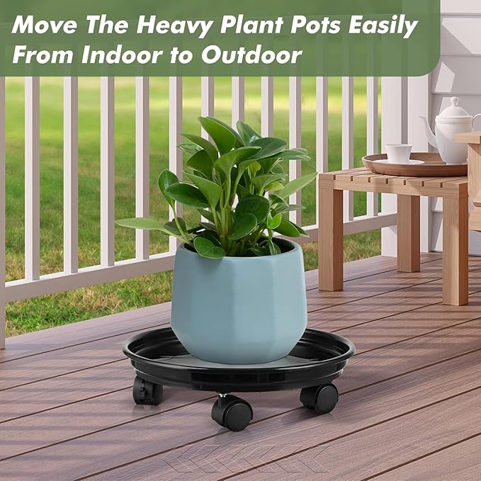 12 Packs Plant Caddy with Wheels 11.8" Plastic Rolling Plant Dolly Coasters Heavy-duty Wheeled Planter Mover Rollers Indoor Outdoor Wheeled Flower Pot Base Suacers with Casters, Black